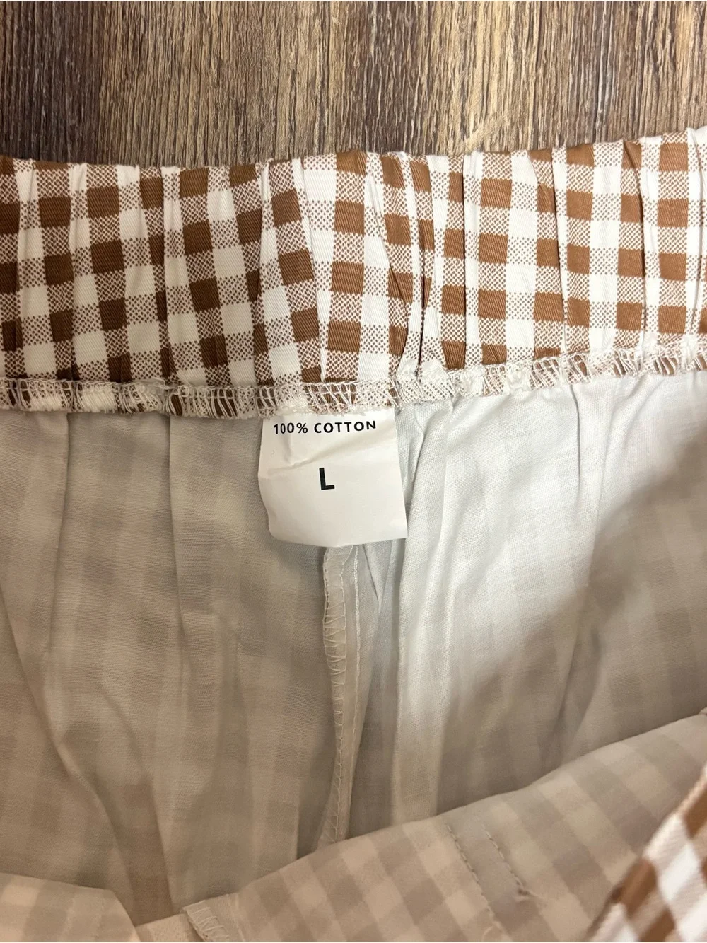 Brown Gingham Wide-Leg Capris with Ruffle Hem